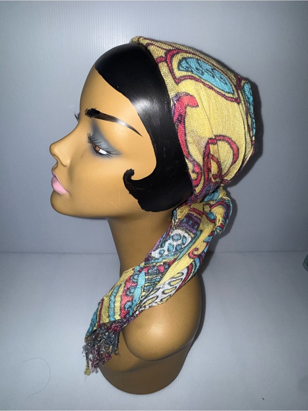 Vintage Yellow Paisley Scarf Headwrap - Stylish Women’s Accessory